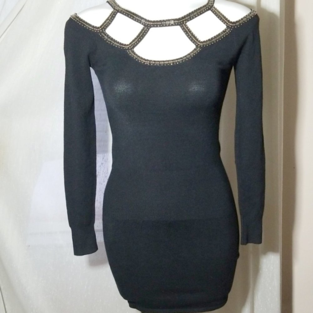 M. Fredric Long Sleeved Sequined Cut Out Sweater
